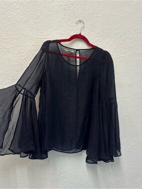 Sheer Bell-Sleeve Blouse in Navy